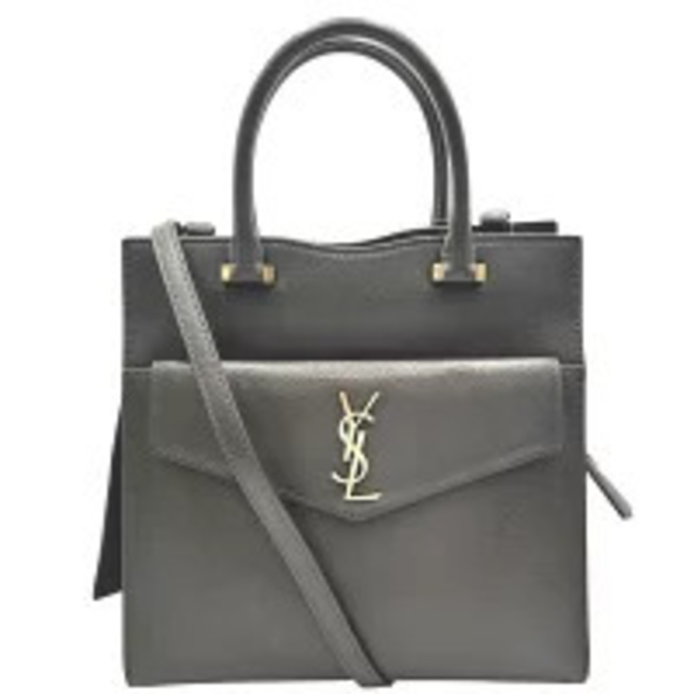 Saint Laurent Paris Uptown Shoulder Bag Handbag Crossbody YSL Logo Leather Gray